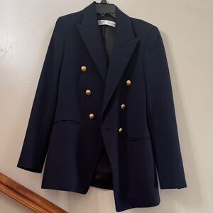 Zara Dark Blue Blazer with Metallic Accents